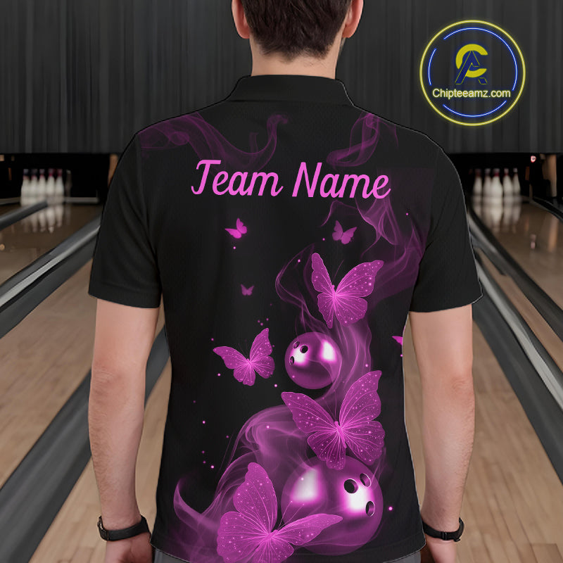 Custom Pink Butterfly Galaxy Bowling Jersey for Men Bowling Team Shirts Bowling League HNT310