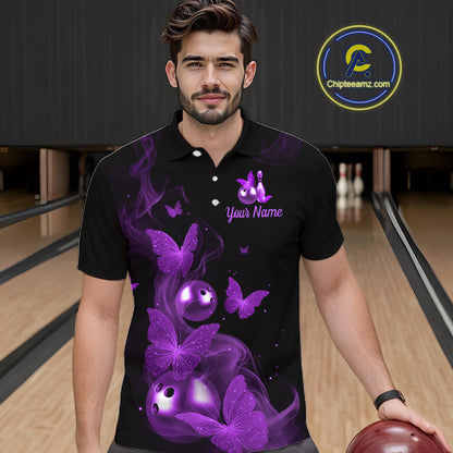 Custom Purple Butterfly Galaxy Bowling Jersey for Men Bowling Team Shirts Bowling League HNT310