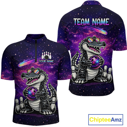 Custom Funny Galaxy Alligator Bowling Jersey for Men Bowling Tournament Polo & 1/4 Zip Bowling Team Shirts HNT218
