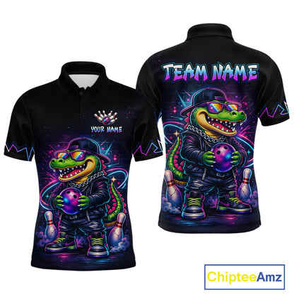 Custom Neon Funny Alligator Bowling Jersey for Men Bowling Tournament Polo & 1/4 Zip Bowling Team Shirts HNT219