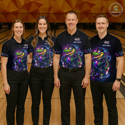 Custom Neon Funny Alligator Bowling Jersey for Women Bowling Tournament Polo & 1/4 Zip Bowling Team Shirts HNT219