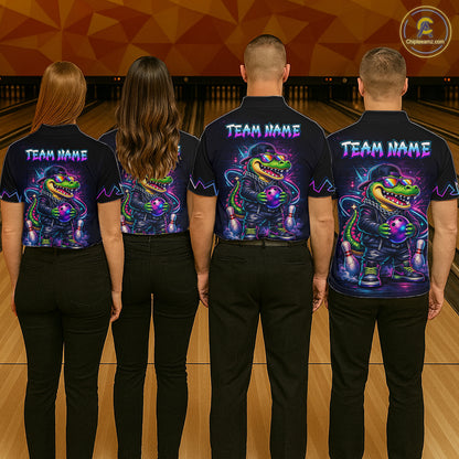 Custom Neon Funny Alligator Bowling Jersey for Women Bowling Tournament Polo & 1/4 Zip Bowling Team Shirts HNT219