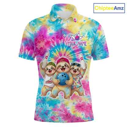 Custom Funny Sloth Bowling Jersey for Men Tropical Tie-Dye Bowling Team Shirts Bowling League HNT306