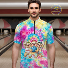 Load image into Gallery viewer, Custom Funny Sloth Bowling Jersey for Men Tropical Tie-Dye Bowling Team Shirts Bowling League HNT306