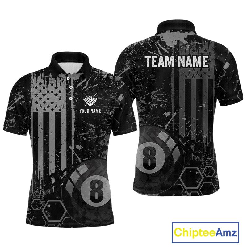 Custom American Flag 8 Ball Billiard Shirts for Men Billiard Team Jerseys Billiard League Polo & 1/4 Zip NNT286