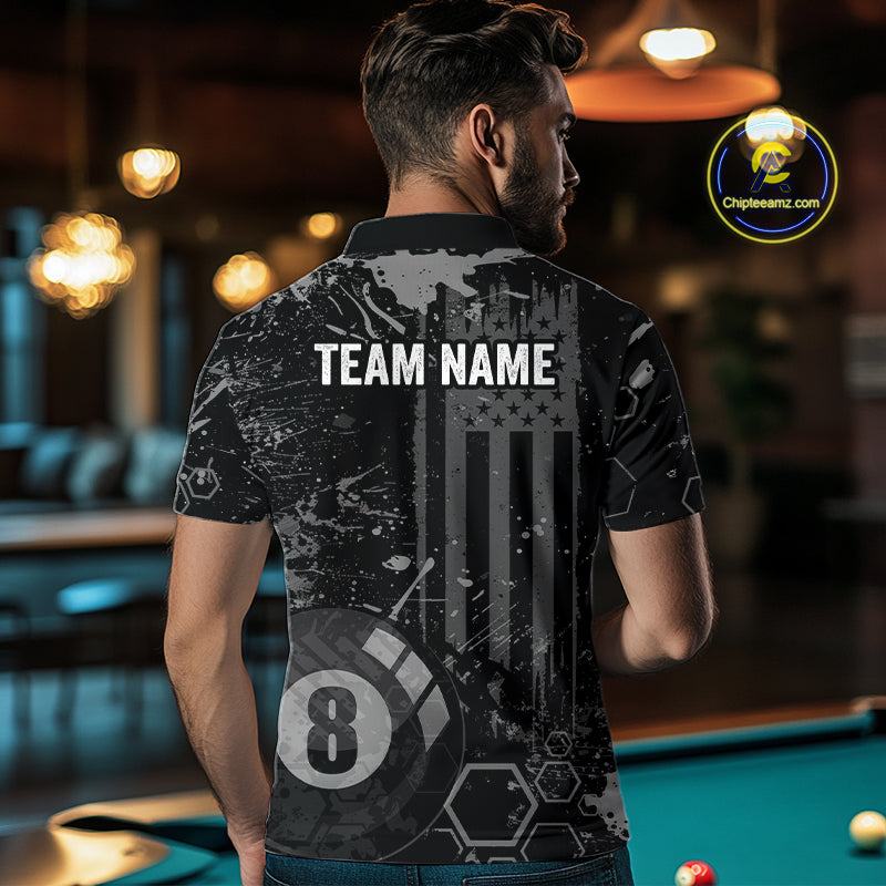 Custom American Flag 8 Ball Billiard Shirts for Men Billiard Team Jerseys Billiard League Polo & 1/4 Zip NNT286