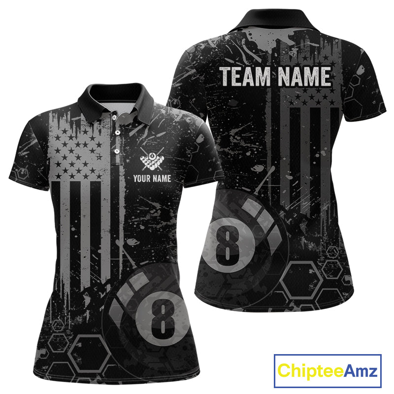 Custom American Flag 8 Ball Billiard Shirts for Women Billiard Team Jerseys Billiard League Polo & 1/4 Zip NNT286