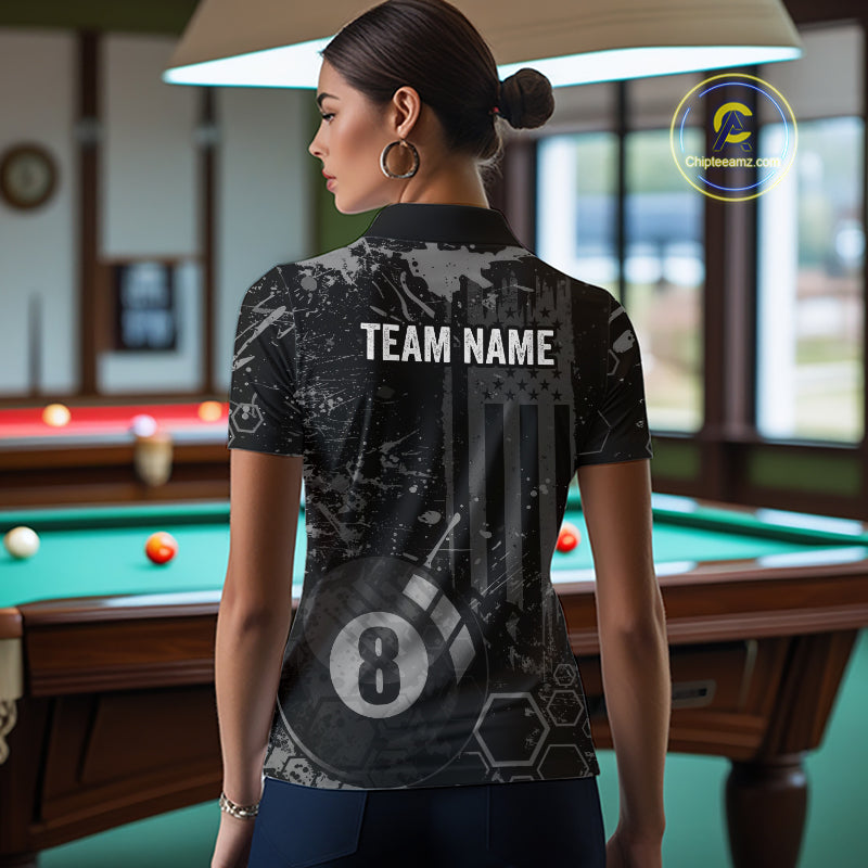 Custom American Flag 8 Ball Billiard Shirts for Women Billiard Team Jerseys Billiard League Polo & 1/4 Zip NNT286