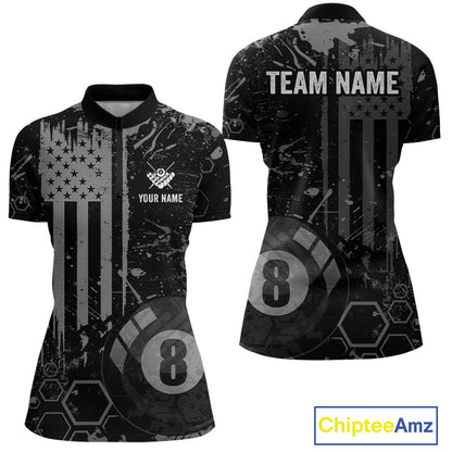 Custom American Flag 8 Ball Billiard Shirts for Women Billiard Team Jerseys Billiard League Polo & 1/4 Zip NNT286