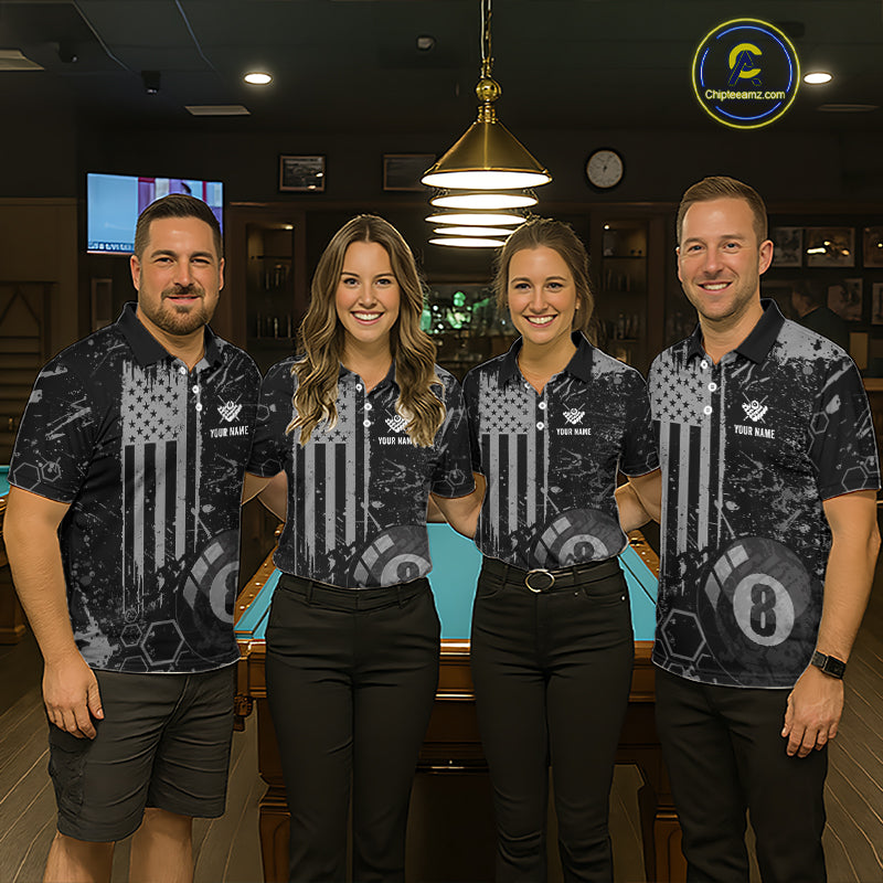 Custom American Flag 8 Ball Billiard Shirts for Women Billiard Team Jerseys Billiard League Polo & 1/4 Zip NNT286