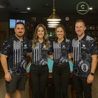 Custom American Flag 8 Ball Billiard Shirts for Men Billiard Team Jerseys Billiard League Polo & 1/4 Zip NNT286