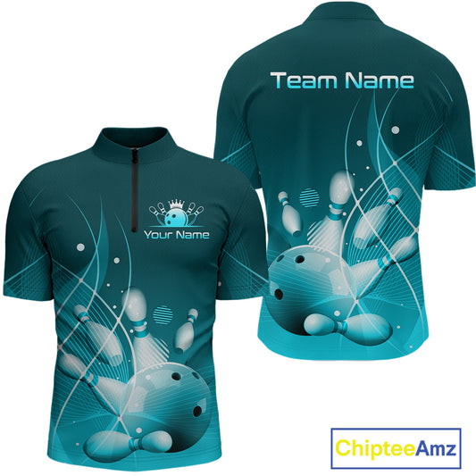 Custom Turquoise Bowling Jersey for Men Bowling Uniform  Bowling Team Shirts Polo & 1/4 Zip HNT168