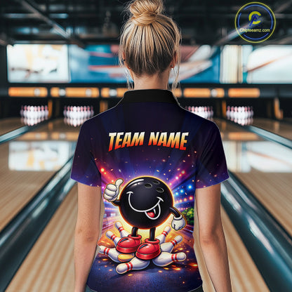 Custom Funny Bowling Jersey for Women Bowling Tournament Polo & 1/4 Zip Bowling Team Shirts HNT221