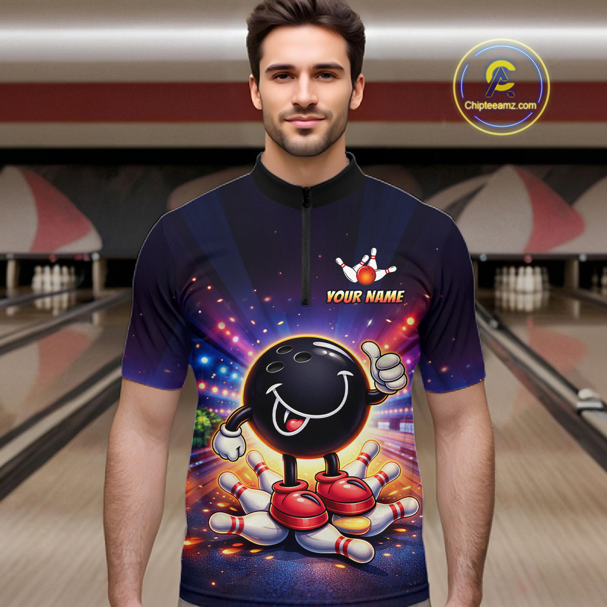 Custom Funny Bowling Jersey for Men Bowling Tournament Polo & 1/4 Zip Bowling Team Shirts HNT221