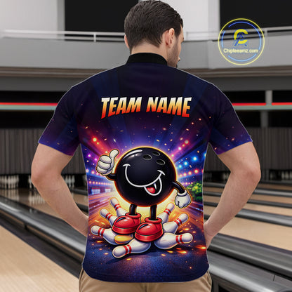 Custom Funny Bowling Jersey for Men Bowling Tournament Polo & 1/4 Zip Bowling Team Shirts HNT221