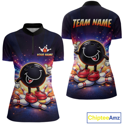 Custom Funny Bowling Jersey for Women Bowling Tournament Polo & 1/4 Zip Bowling Team Shirts HNT221