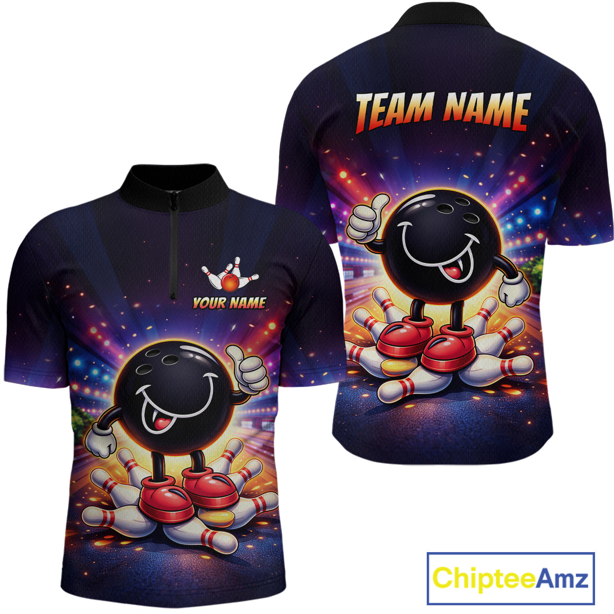 Custom Funny Bowling Jersey for Men Bowling Tournament Polo & 1/4 Zip Bowling Team Shirts HNT221