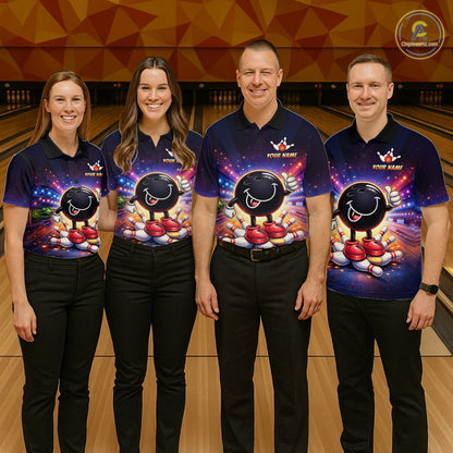 Custom Funny Bowling Jersey for Men Bowling Tournament Polo & 1/4 Zip Bowling Team Shirts HNT221