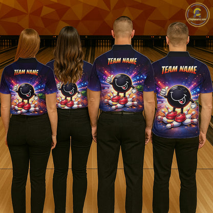 Custom Funny Bowling Jersey for Men Bowling Tournament Polo & 1/4 Zip Bowling Team Shirts HNT221