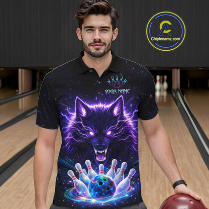Custom Galaxy Wolf Bowling Jersey for Men Bowling Tournament Polo & 1/4 Zip Bowling Team Shirts HNT220