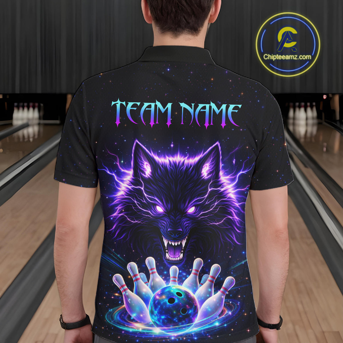 Custom Galaxy Wolf Bowling Jersey for Men Bowling Tournament Polo & 1/4 Zip Bowling Team Shirts HNT220
