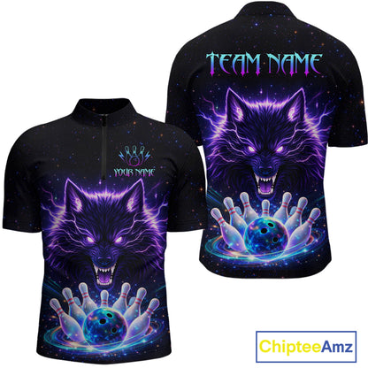 Custom Galaxy Wolf Bowling Jersey for Men Bowling Tournament Polo & 1/4 Zip Bowling Team Shirts HNT220