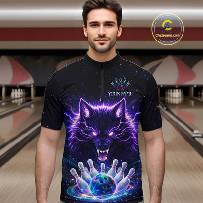 Custom Galaxy Wolf Bowling Jersey for Men Bowling Tournament Polo & 1/4 Zip Bowling Team Shirts HNT220