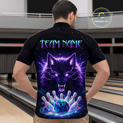 Custom Galaxy Wolf Bowling Jersey for Men Bowling Tournament Polo & 1/4 Zip Bowling Team Shirts HNT220