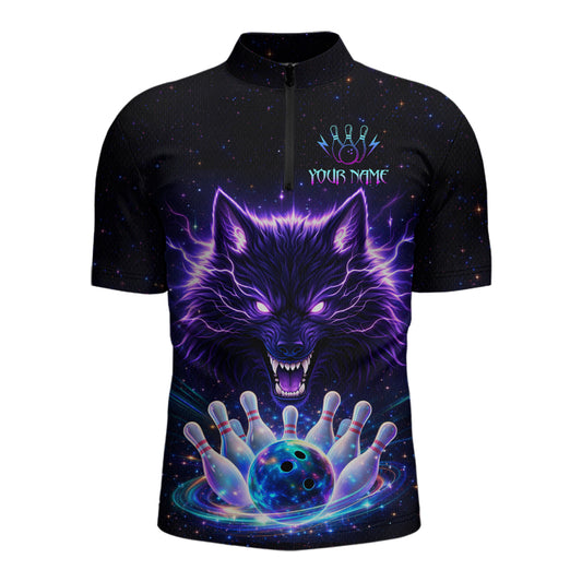 Custom Galaxy Wolf Bowling Jersey for Men Bowling Tournament Polo & 1/4 Zip Bowling Team Shirts HNT220