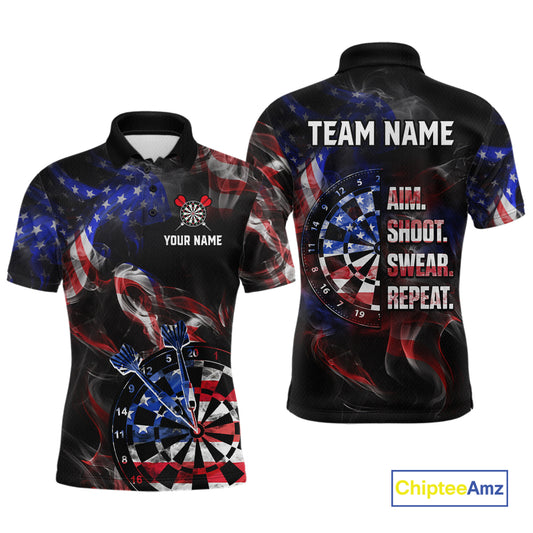 Custom US Flag Aim Shoot Swear Repeat Darts Shirt for Men Darts Team Jerseys Polo & 1/4 Zip NNT114