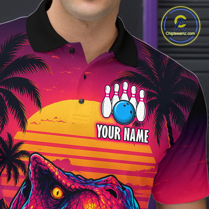 Custom Neon Dinosaur Bowling Jersey for Men Unisex Bowling Shirts for Team Polo & 1/4 Zip HNT241