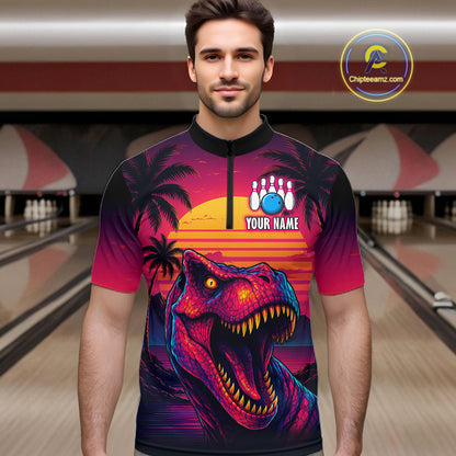 Custom Neon Dinosaur Bowling Jersey for Men Unisex Bowling Shirts for Team Polo & 1/4 Zip HNT241