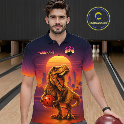 Custom Retro Dinosaur Bowling Jersey for Men Unisex Bowling Shirts for Team Polo & 1/4 Zip HNT242