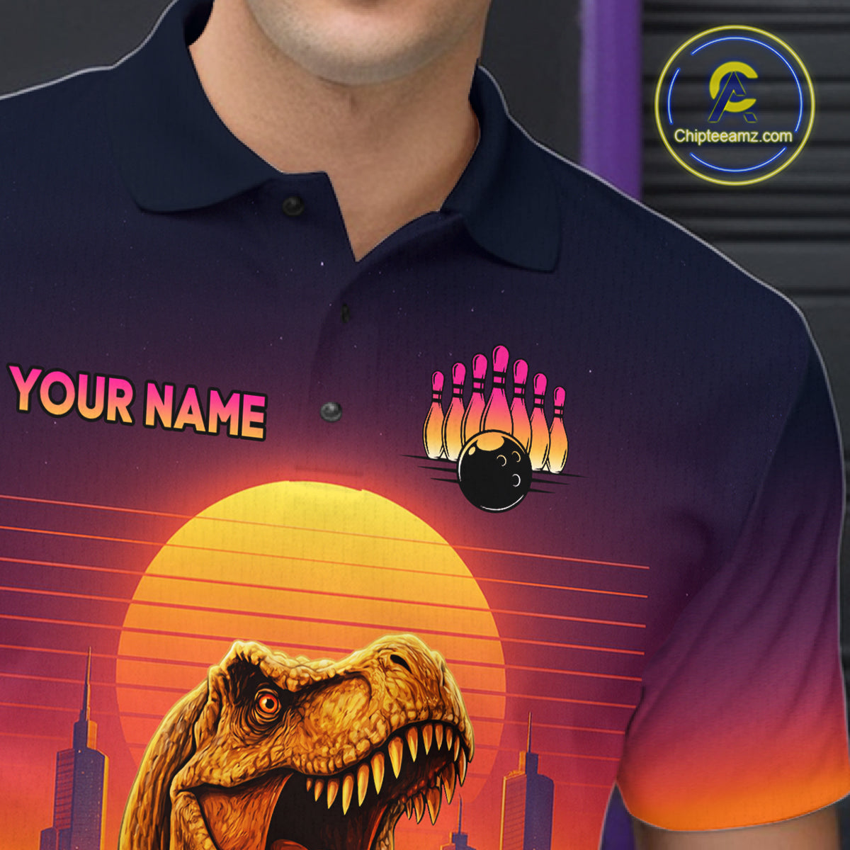 Custom Retro Dinosaur Bowling Jersey for Men Unisex Bowling Shirts for Team Polo & 1/4 Zip HNT242