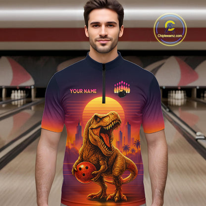 Custom Retro Dinosaur Bowling Jersey for Men Unisex Bowling Shirts for Team Polo & 1/4 Zip HNT242