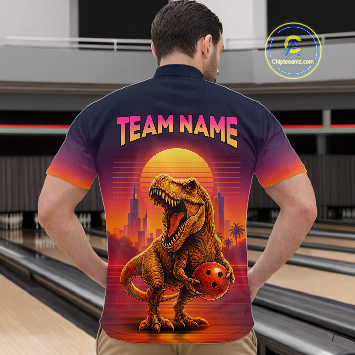 Custom Retro Dinosaur Bowling Jersey for Men Unisex Bowling Shirts for Team Polo & 1/4 Zip HNT242