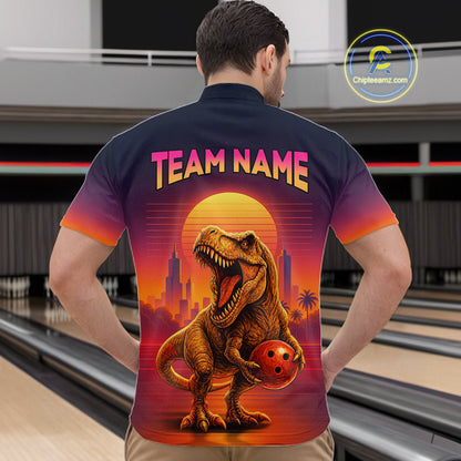 Custom Retro Dinosaur Bowling Jersey for Men Unisex Bowling Shirts for Team Polo & 1/4 Zip HNT242