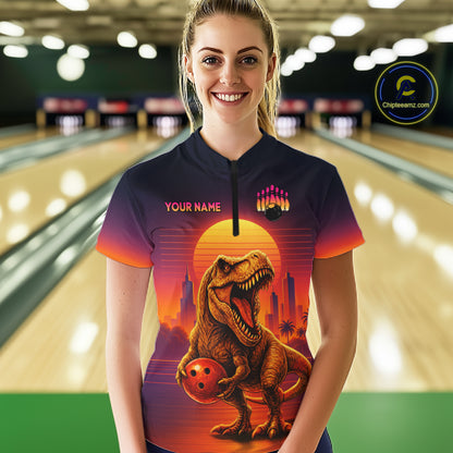 Custom Retro Dinosaur Bowling Jersey for Women Unisex Bowling Shirts for Team Polo & 1/4 Zip HNT242