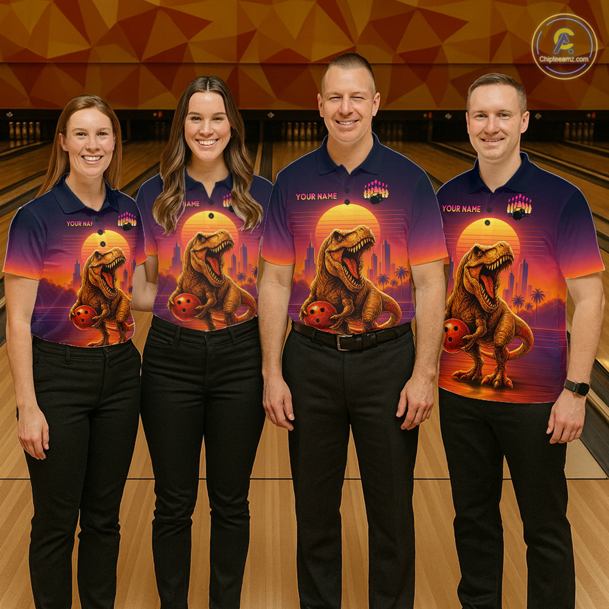 Custom Retro Dinosaur Bowling Jersey for Men Unisex Bowling Shirts for Team Polo & 1/4 Zip HNT242