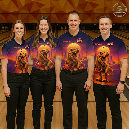 Custom Retro Dinosaur Bowling Jersey for Men Unisex Bowling Shirts for Team Polo & 1/4 Zip HNT242