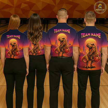 Custom Retro Dinosaur Bowling Jersey for Men Unisex Bowling Shirts for Team Polo & 1/4 Zip HNT242
