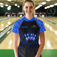 Load image into Gallery viewer, Custom Blue Flame Bowling Jersey for Women Bowling Team Shirts Bowling Polo &amp; 1/4 Zip HNT372