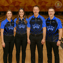 Load image into Gallery viewer, Custom Blue Flame Bowling Jersey for Women Bowling Team Shirts Bowling Polo &amp; 1/4 Zip HNT372
