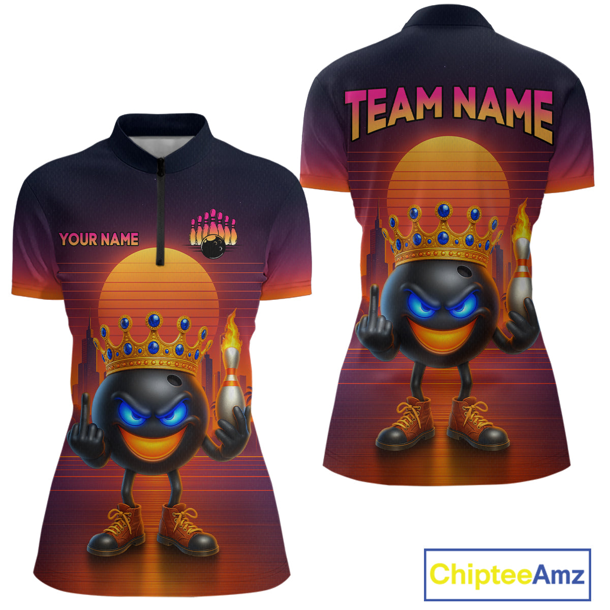 Custom Funny Bowling Jersey for Women Bowling Uniform Polo & 1/4 Zip Bowling Team Shirts HNT129