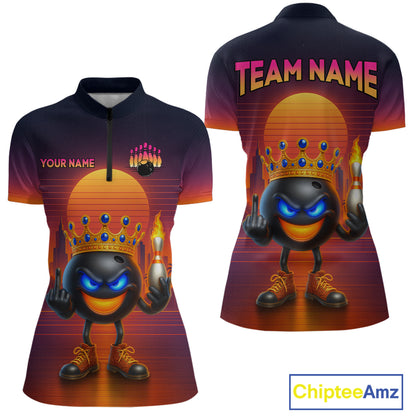 Custom Funny Bowling Jersey for Women Bowling Uniform Polo & 1/4 Zip Bowling Team Shirts HNT129