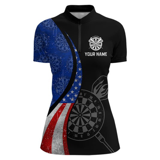 Custom US Flag Dart Shirt For Women, Patriotic Dart Jersey Dart Tournament Retro Darts Board NNT117