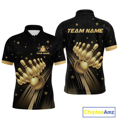 Custom Black and Gold Bowling Jersey for Men Bowling Team Shirts Bowling Uniform Polo & 1/4 Zip HNT176