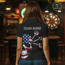 Load image into Gallery viewer, Custom Skull US Flag Dart Shirts For Women Dart Board Shirts Polo &amp; 1/4 Zip Dart Jersey Team NNT127