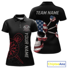 Load image into Gallery viewer, Custom Skull US Flag Dart Shirts For Women Dart Board Shirts Polo &amp; 1/4 Zip Dart Jersey Team NNT127