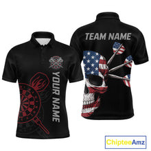 Load image into Gallery viewer, Custom Skull US Flag Dart Shirts For Men Dart Board Shirts Polo &amp; 1/4 Zip Dart Jersey Team NNT127